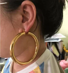 Adixyn Gold Plated Color Hoop Earring Big Size For Lady Woman Copper Popular Extra Large Special Hollow