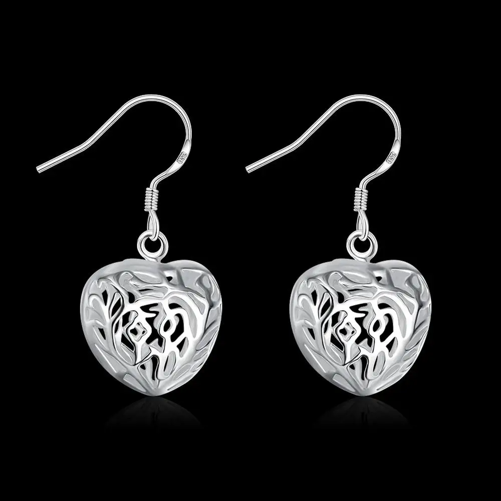 Exquisite High Quality party wedding Jewelry 925 Sterling Silver Hollow Heart Earring for Woman Fashion Holiday gifts