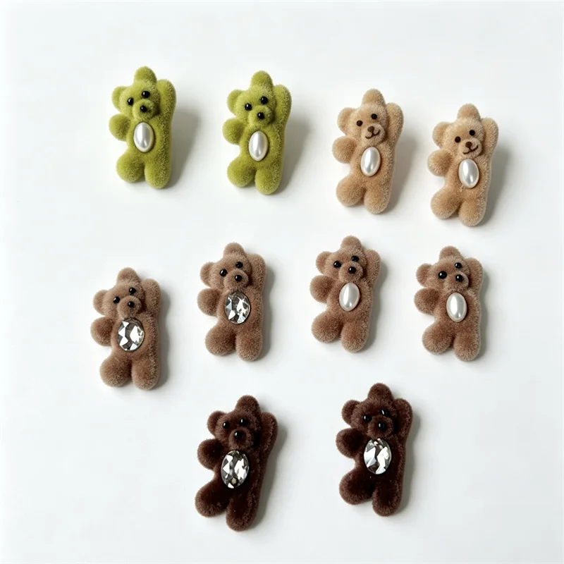 Winter style 50pcs/lot color Flocking effect animals cartoon bears shape resin cabochon diy jewelry garment hair accessory