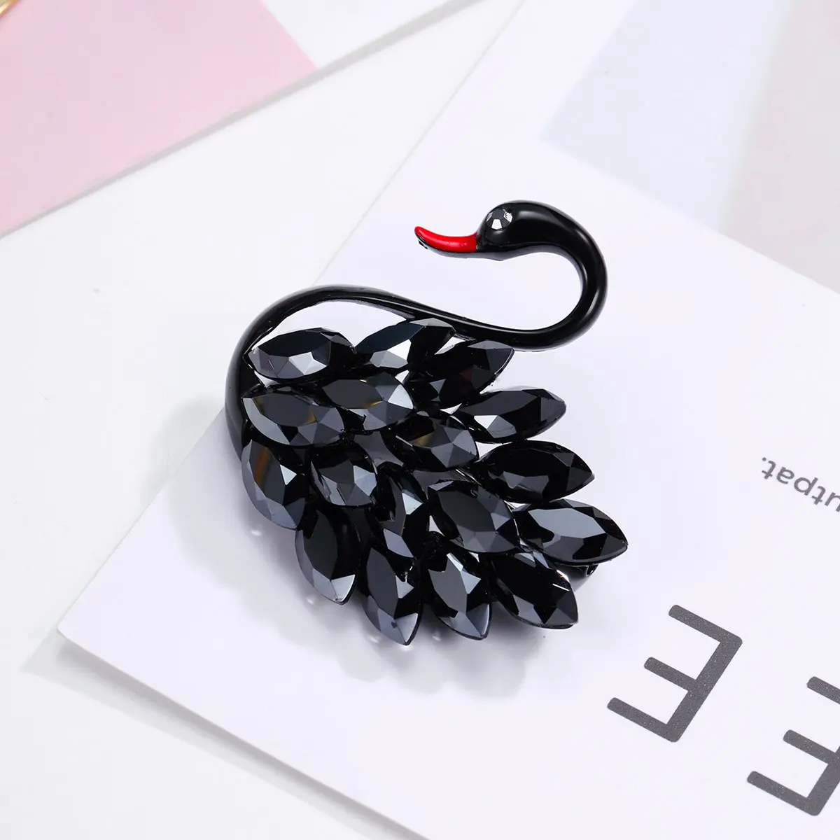 Luxury Rhinestone Black Swan Brooches For Women Suit Dress Accessories Elegant Bird Animal Brooch Pins Office Party Jewelry Gift image 3