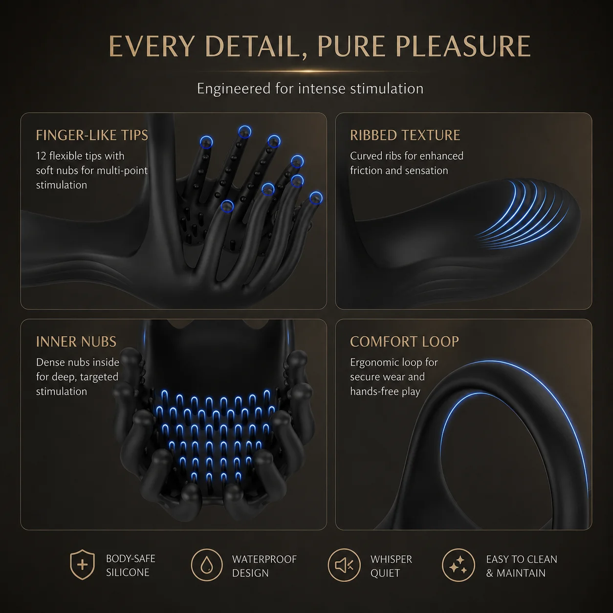 Perineum Ring Massager shown from another angle with wearable ring shape and textured silicone detail