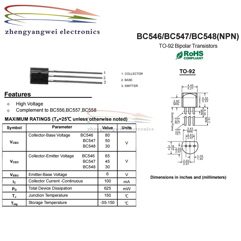 100pcs TO-92 BC546B BC547B BC547C BC548B BC549B BC549C BC550B BC550C BC556B BC557B BC558B BC559B BC560C BC560B BC516 BC517 TO-92