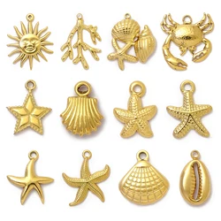 5pcs/Lot Retro Shell Starfish Necklace Pendants Stainless Steel Conch Coral Crab DIY Earrings Charms Women's Fish Jewelry