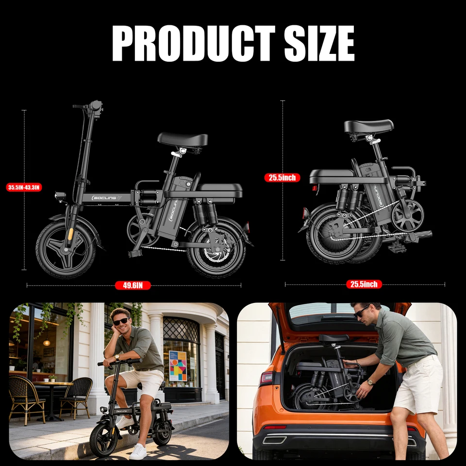 14 In Foldable Electric Bicycle-G11, MAX 20MPH, 330 Pound Load-bearing Capacity, 48V Lithium Battery, Range Of Approximately 18-28+ Miles In Padel Assist, Portable Folding Design, Outdoor Cycling Exercise, Urban Commuting Travel, Adult Gifts image 9
