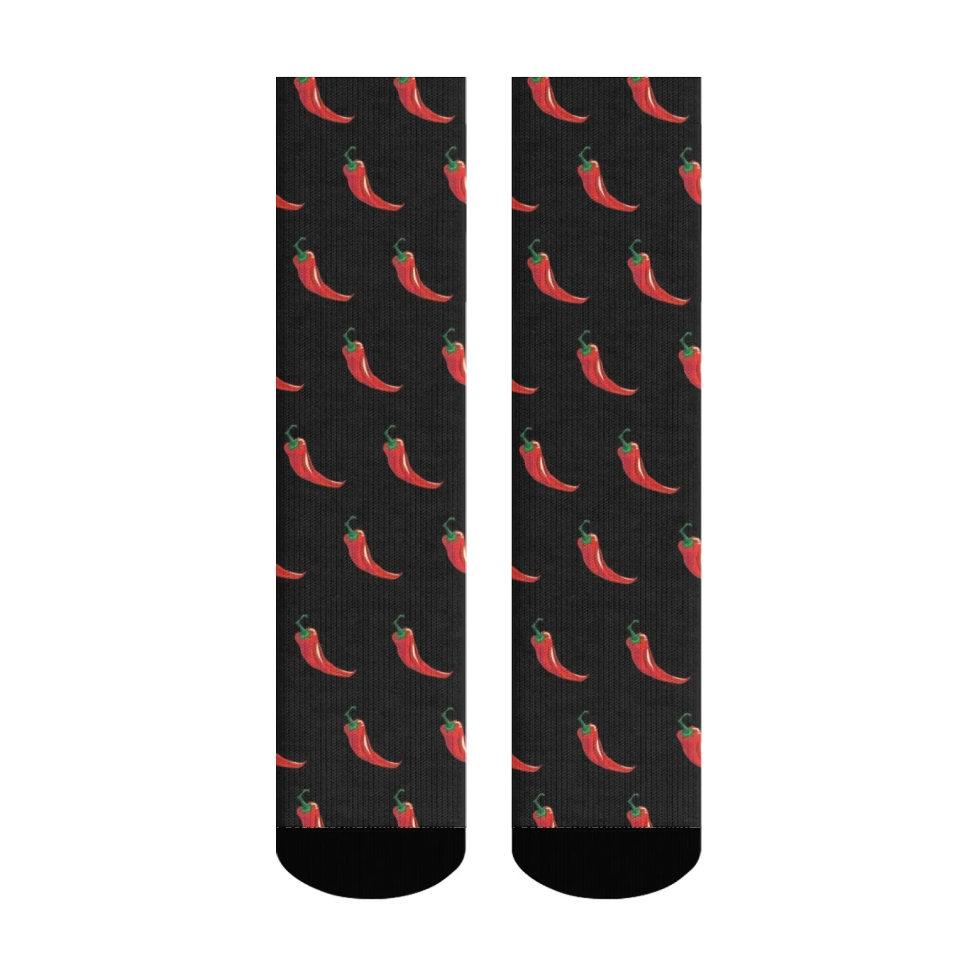 زوج واحد من الجوارب الرجالية المطبوعة بالفلفل الحار الكرتونية لمنتصف الساق قابلة للتنفس لجميع المواسم باللون الأسود مع الأحمر لمحبي الطعام الحار بشكل مريح #3