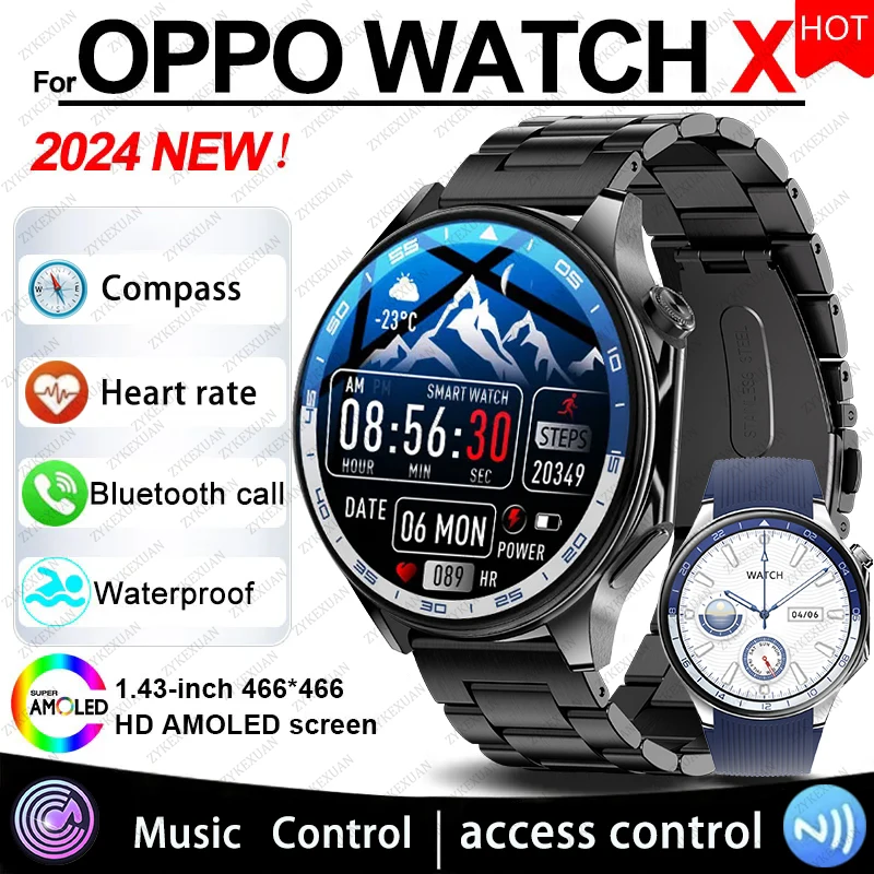 

2024 New For OPPO Watch X Smart Watch 4G Memory Music Video Bluetooth Call Waterproof Smartwatches For Android IOS TWS Earphones