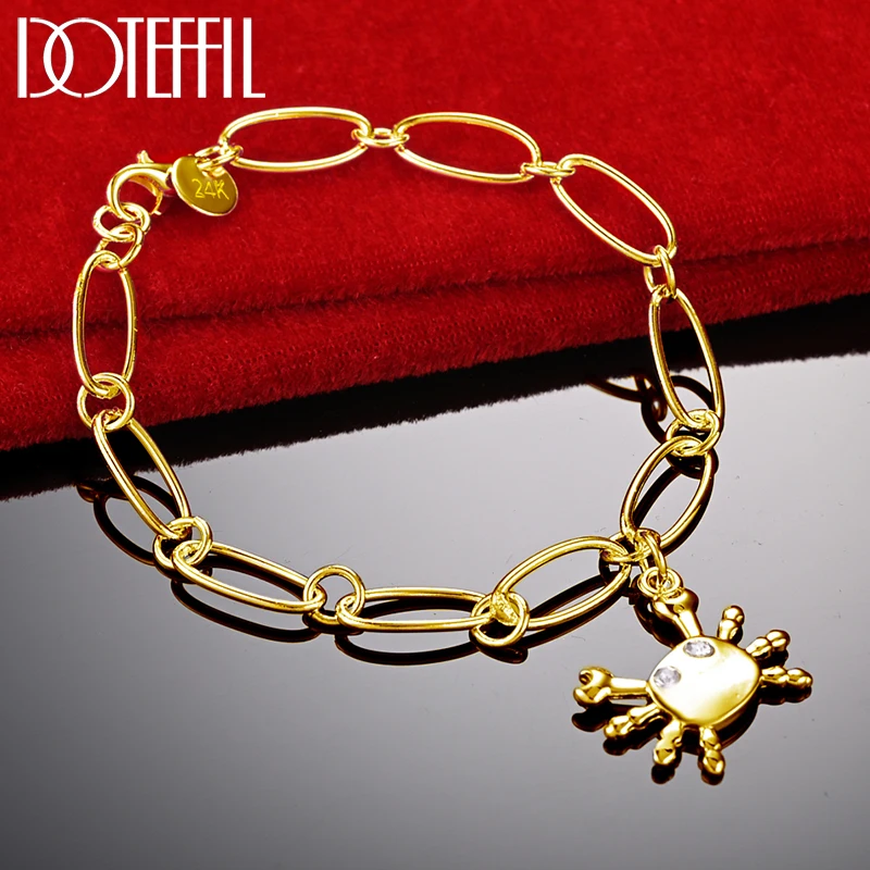 DOTEFFIL 925 Sterling Silver 18K Gold Crab Pendant Bracelet Chain For Woman Charm Wedding Engagement Party Fashion Jewelry