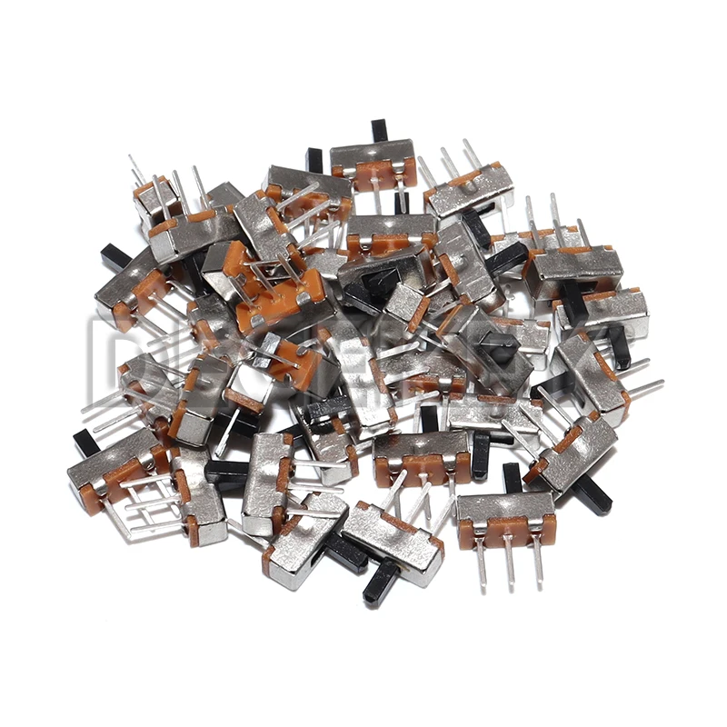 100pcs Mini Vertical Micro Slide Switch 2 Position 3 Pin Terminal 1p2t SPDT On/Off Switches SS-12D00 For PCB Breadboard Electron