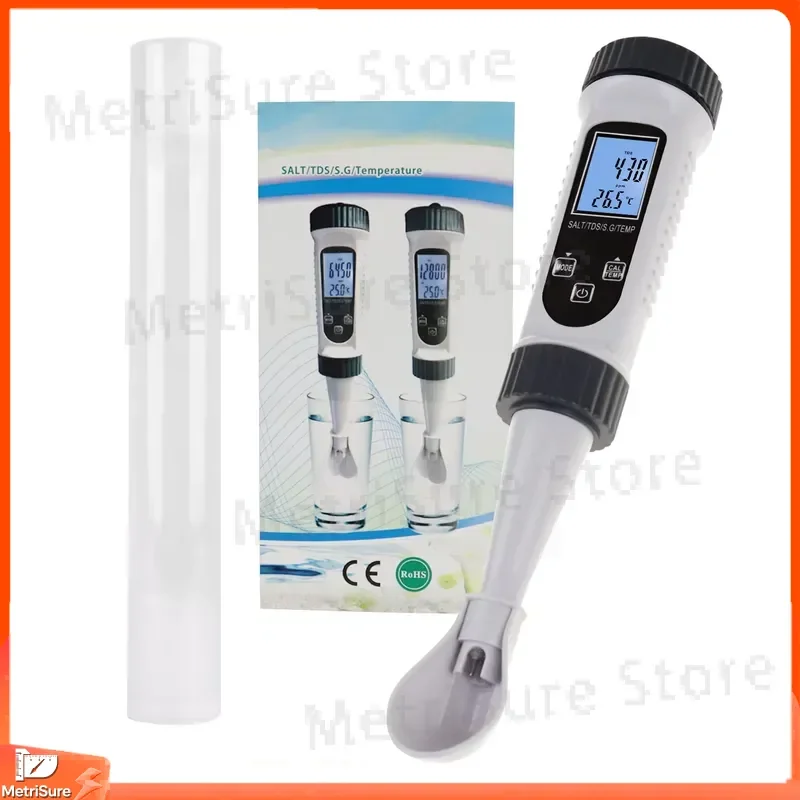 Digital 4-in-1 TDS Meter with Temperature Specific Gravity and Salinity Measurement ATC Automatic Temperature Compensation