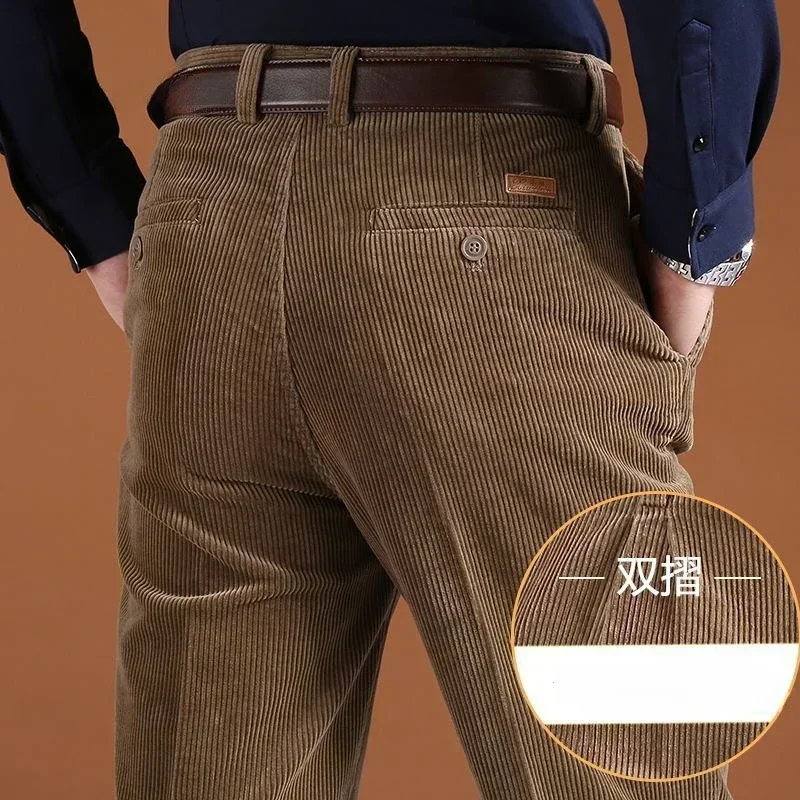 Men Trousers Straight Thick Warm Autumn Winter Men Pants High Waist Mens Pants Plus Size 40 42 44 46