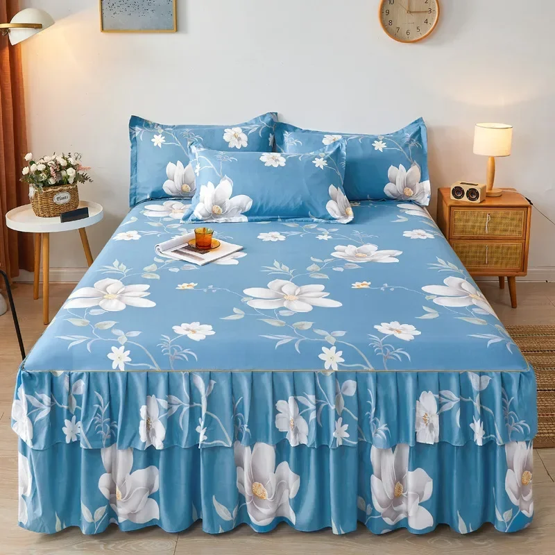 Korean version thickened polished single bed skirt bilateral bed skirt three-piece set household mattress protective