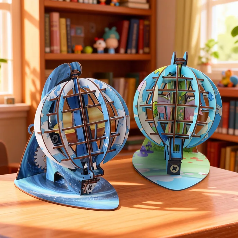DIY Wooden 3D Puzzle Globe Model, Colorful Spray-Paint Educational Earth Globe Building Kit, Montessori Toy & Desktop Decor Gift