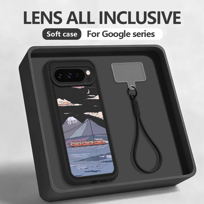 Train Mountain Print Handyhülle für Google Pixel 10 9 Pro XL 10 9 8 7 Pro 9A 8A 7A Weiche Silikonhülle mit Trageband für Pixel 10 Pro