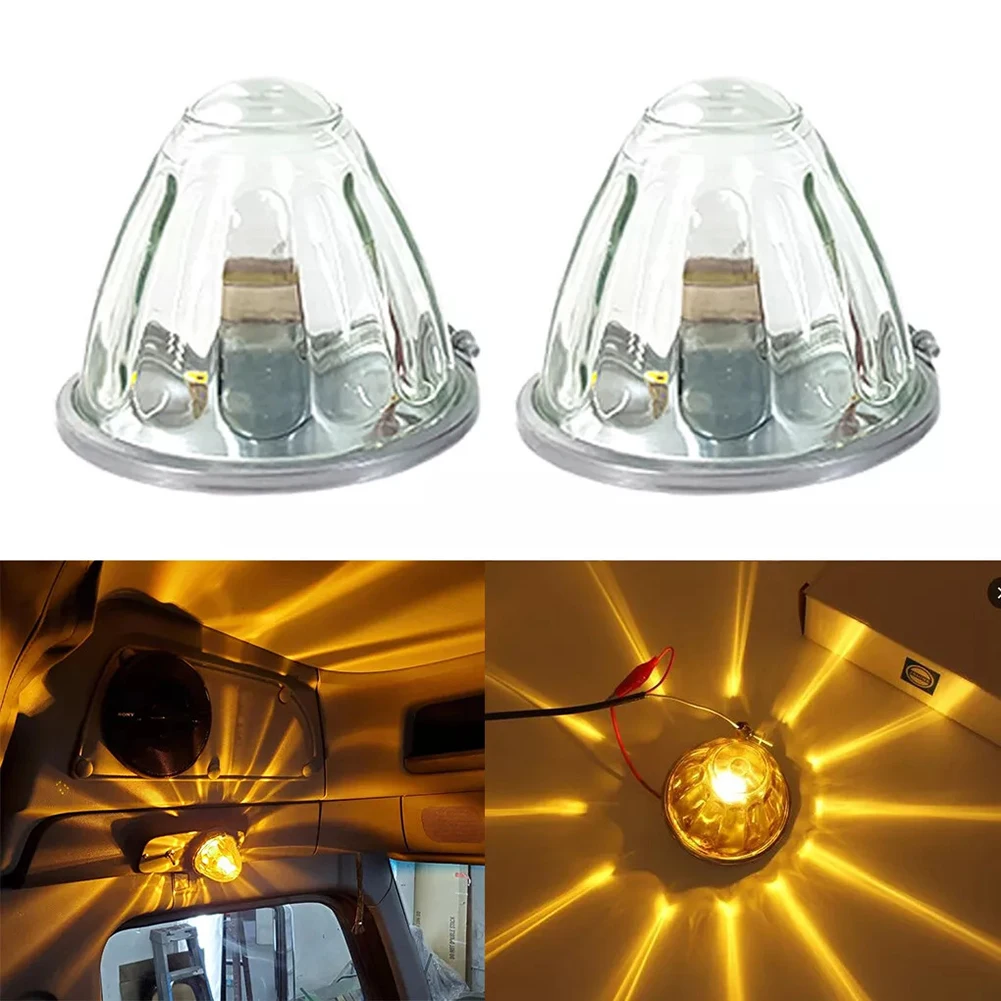 2pcs 12V Side Marker Lights Amber Watermelon Light Glass Kit Clear Lens With 1156 LED Bulb Incandescent