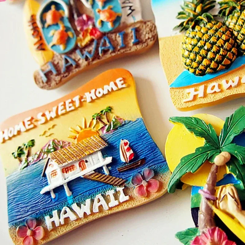 3D Hawaii Beach Sunrise View Resin Magnetic Refrigerator Magnet, Travel Souvenir, Kitchen, Home Decoration, Fridge Sticker