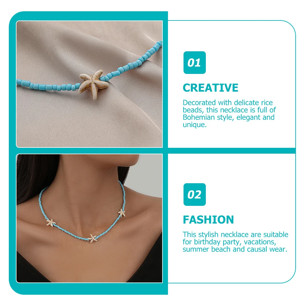 

Bohemia Style Rice Bead Star Necklace Lightweight Chic Design Vacation Summer Beach Neck Chain Neck Jewelry Beaded Necklace