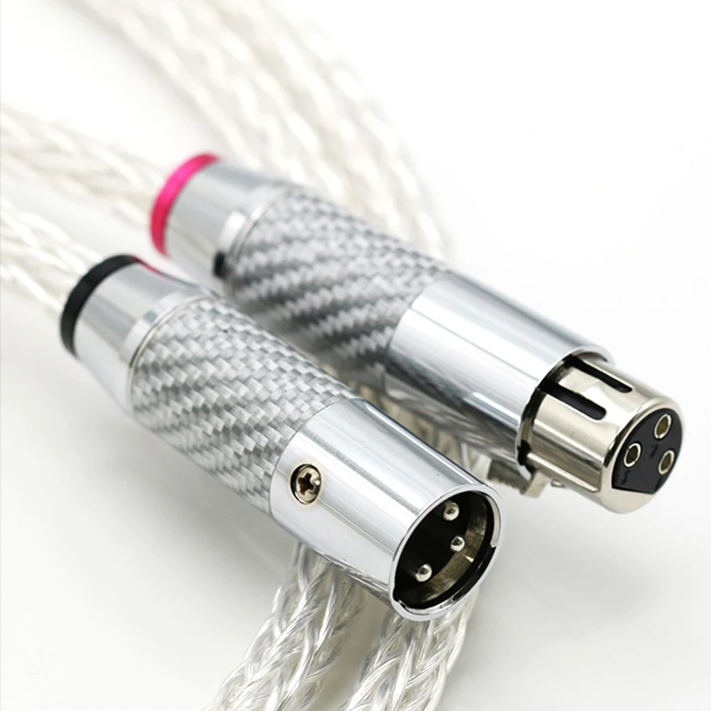 A pair of silver plated 8AG OCC 16 strand audio speaker cables with carbon fiber 3-pin XLR balance wire