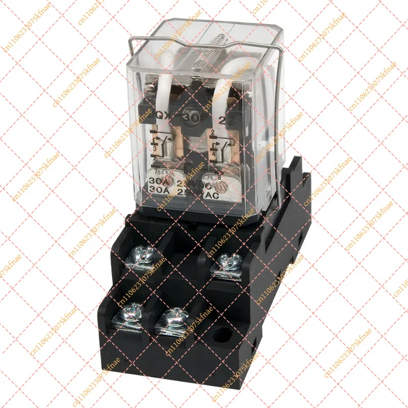 JQX-30F-2Z High Power Electromagnetic Relay with Socket Base, DPDT 30A, AC 220V 110V DC 24V 12V