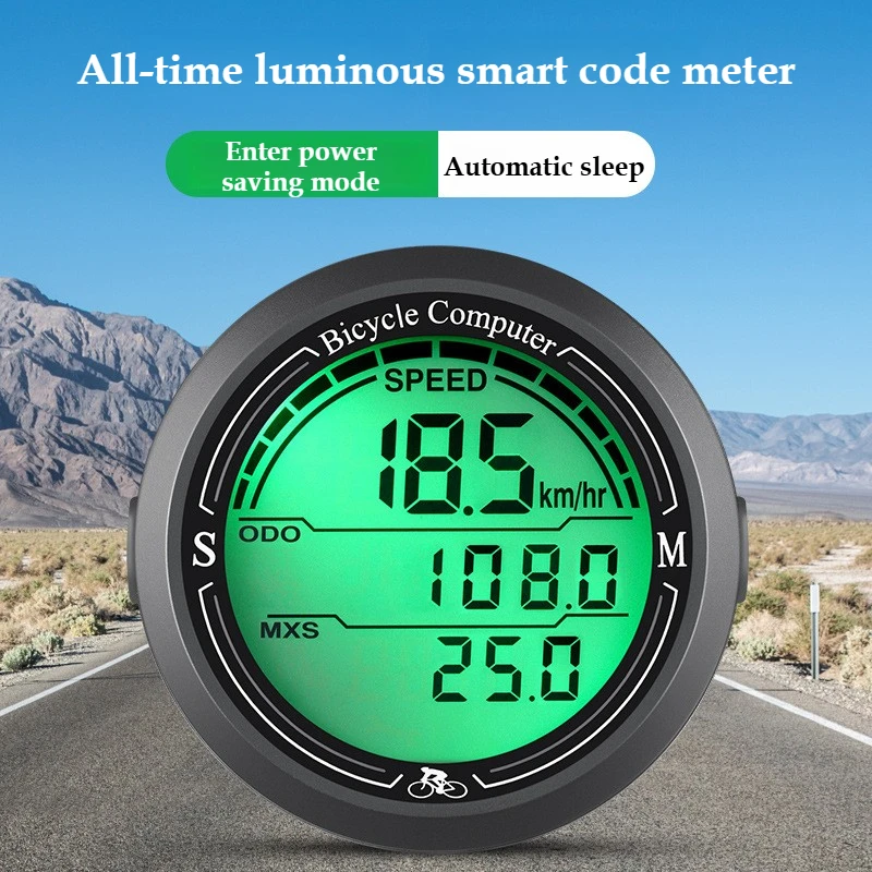 Image of Kabelgebundener Fahrrad-Tachometer, IP67, wasserdicht, rund geformt, Fahrradcomputer, großes LCD-Display, Hintergrundbeleuchtung, Fahrrad-Kilometerzähler