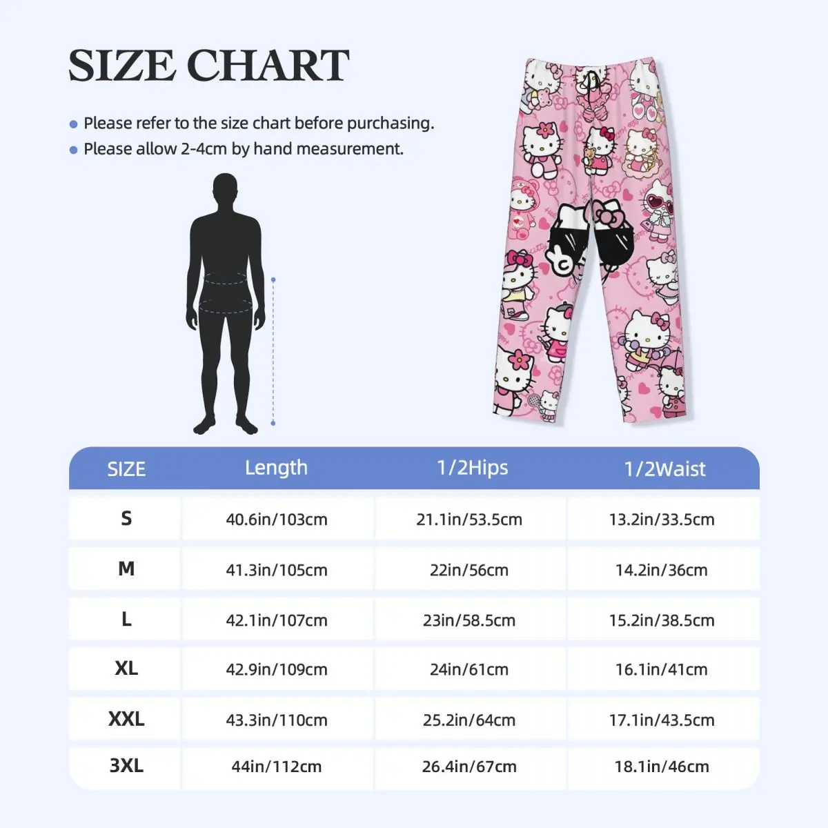 Custom Printed Hello Kitty Pajama Pants Men's Cute Cat Sleep Sleepwear Bottoms with Pockets