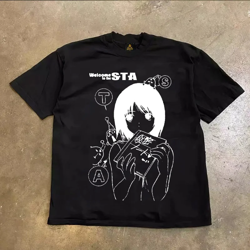 Loose Fit Cotton T-Shirt Unisex Short Sleeve Double Thread UPUPXIA Hero Print Sweat Absorbent round Neck Casual Summer Top