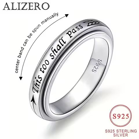 925 Sterling Silver Rotating Ring - "This Too Shall Pass" Quote, Adjustable 6-10 US Size, Bohemian Vintage Style for Women Men