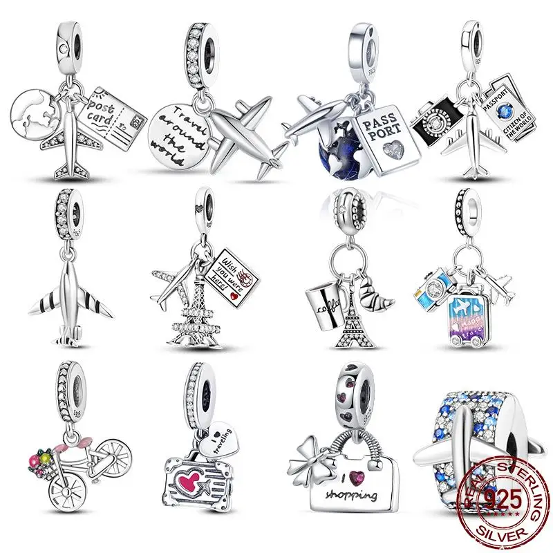 

100% S925 Sterling Silver Plane Travel Charms Fit Original Pandora Bracelet DIY Beads For Women Birthday Fine Jewelry Gift