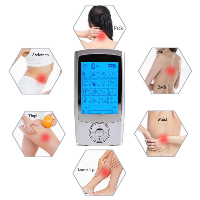 TENS Machine EMS Muscle Stimulator USB Charging for Pain Relief Treatment Using 16 Mode Dual Channel Electronic Pulse Massager