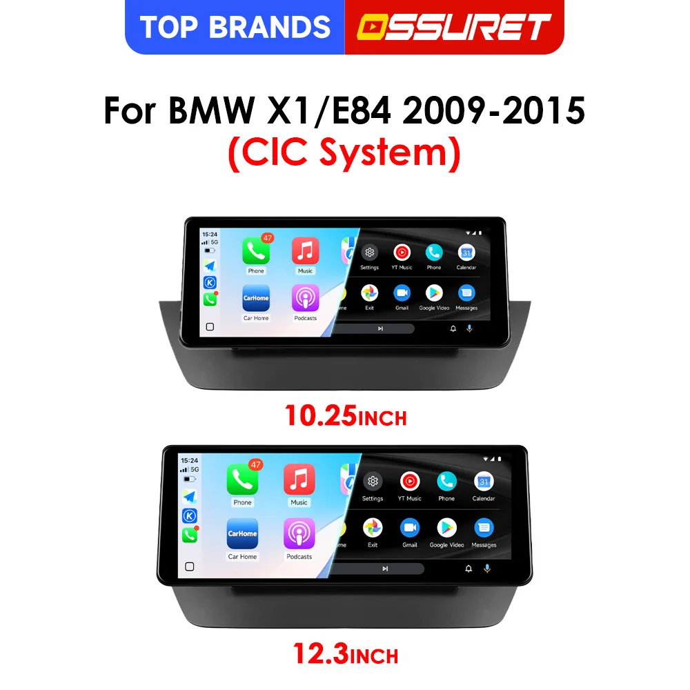 OSSURET Schneller Versand 10,25'' 12,3'' Carplay Autoradio für BMW X1/E84 2009-2015 CIC-System Autoradio Intelligentes Touchscreen 1920*720 HD-Display Bluetooth Freisprecheinrichtung Audio Radio SWC