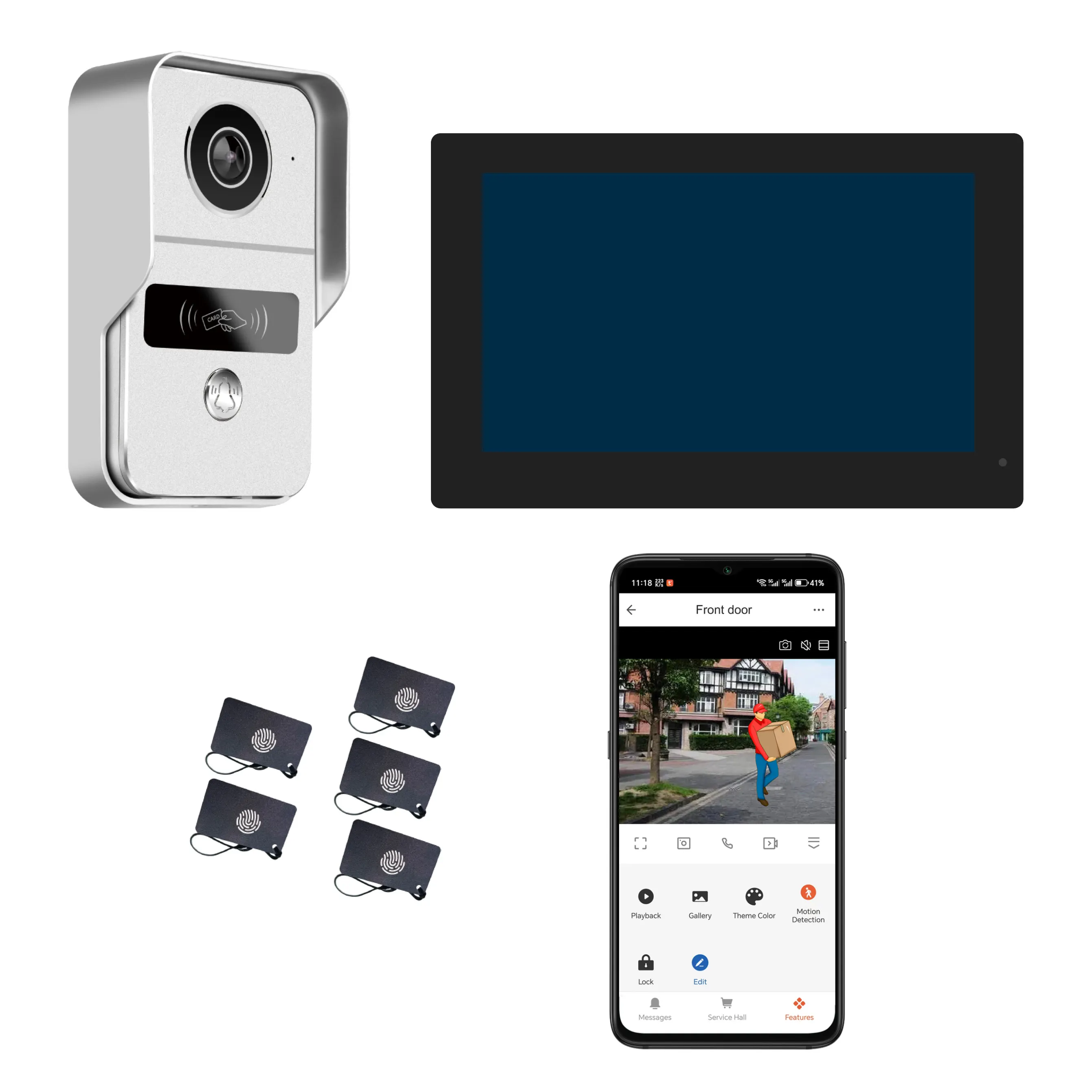 

7Inch IPS Screen Tuya APP Two Wired Video Doorbell Rifd Access Control System Video Door Phone Camera