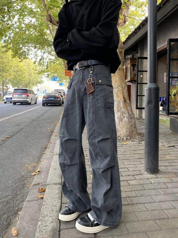 

Retro American Vibe Men's Straight Leg Workwear Pants Slimming Clean Fit Bell Bot Cool Haome Autumn Casual Trousers