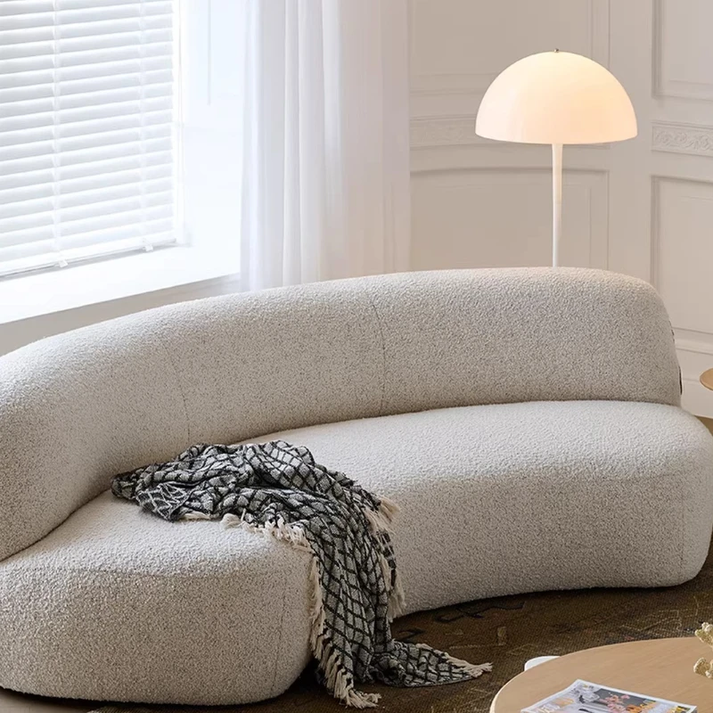 

Small apartment retro cream style living room curved sofa horizontal hall designer creative fabric