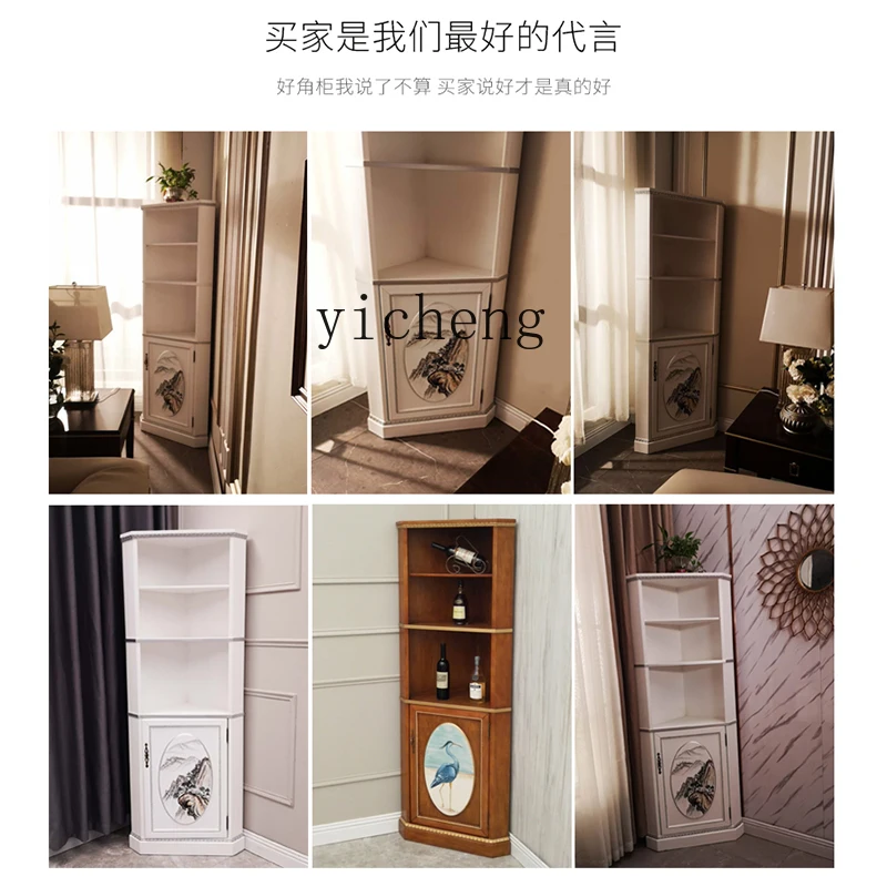 DSA living room solid wood corner cabinet triangular edge floor triangular cabinet corner storage rack