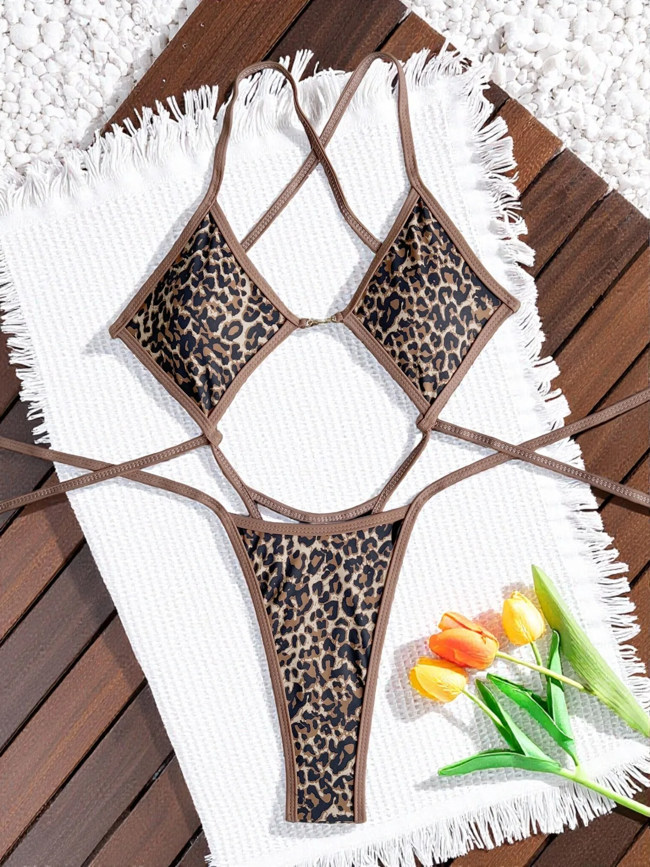sexy patchwork leopard print swimsuit one piece Bikinis Swimwear Swimsuits backless tie beach outfits bodysuit biquini tankini