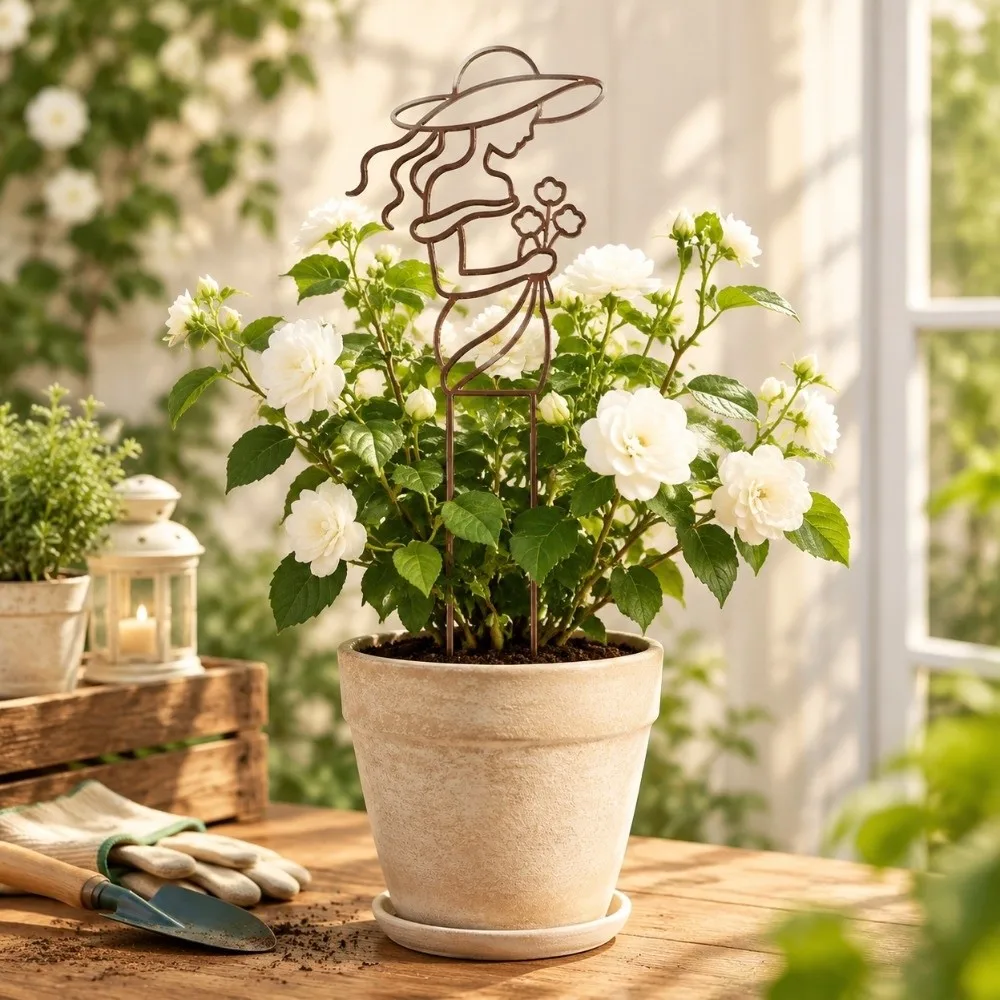 Iron Character Silhouette Plant Stand Hollow Out Strong Load Bearing Plant Climbing Trellis Weather Resistance