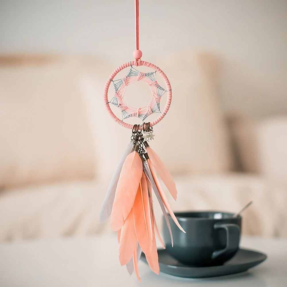 Car Pendant Decoration Handmade Dream Catcher Heptagram Dreamcatcher Wind Chimes Bag Ornaments Automobiles Feather Accessories