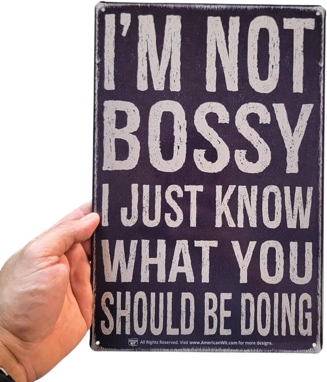 AMERICAN WIT  Funny Metal Tin Sign Retro Vintage Look Quote to Laugh (Im Not Bossy, I Just Know What You Should Be Doing) Chalk 