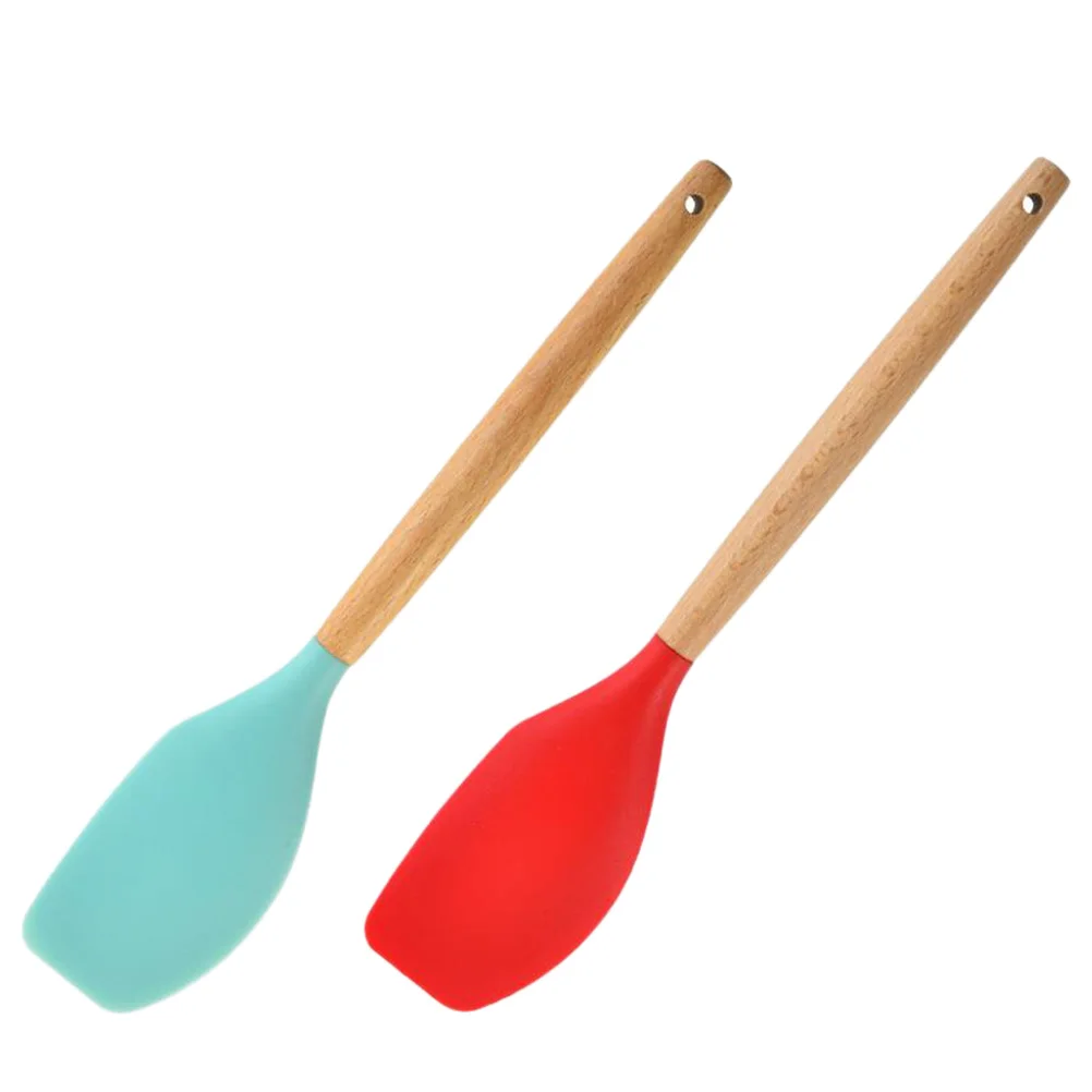 

2Pcs Silicone Wooden H Spatulas Baking Tools Non Stick Cream Spreaders Cake Scrapers Easy Clean Flexible Storage