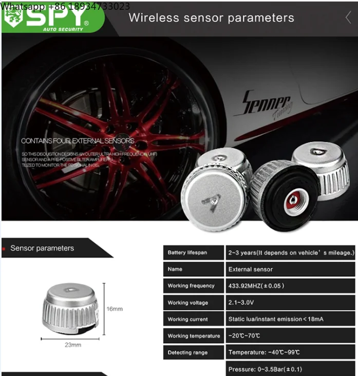 SPY Hot Selling Solar Power Car Tpms Tire Pressure Monitoring System TPMS Tire Pressure Sensors