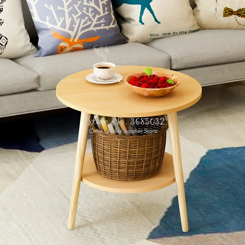 Nordic Wood Round Coffee Table Dirty Storage Table Tea Fruit Snack Service Plate Tray Bed Living Room Sofa Side Desk