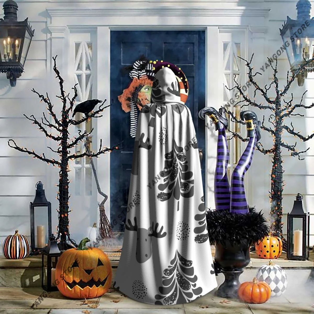 Winter Baum und Elch Umhang mit Kapuze Cosplay Kostüm Halloween Erwachsene lange Party Cape