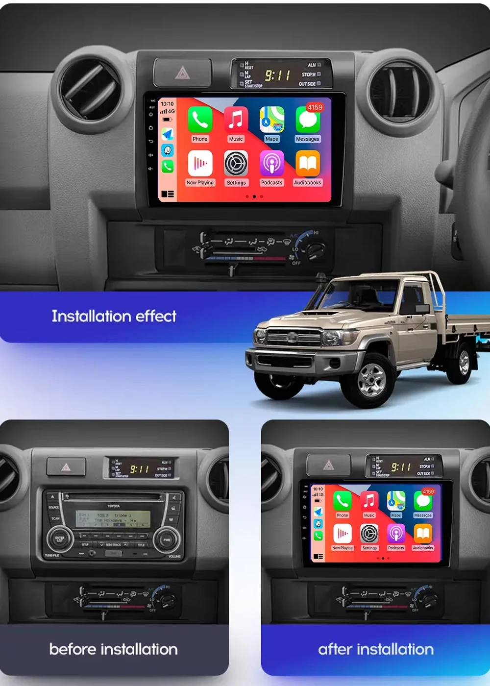 9 Android 16 For Toyota Pickup Land Cruiser LC 70 79 Series 2006-2020 Car Radio Wireless CarPlay Android Auto Multimedia Player