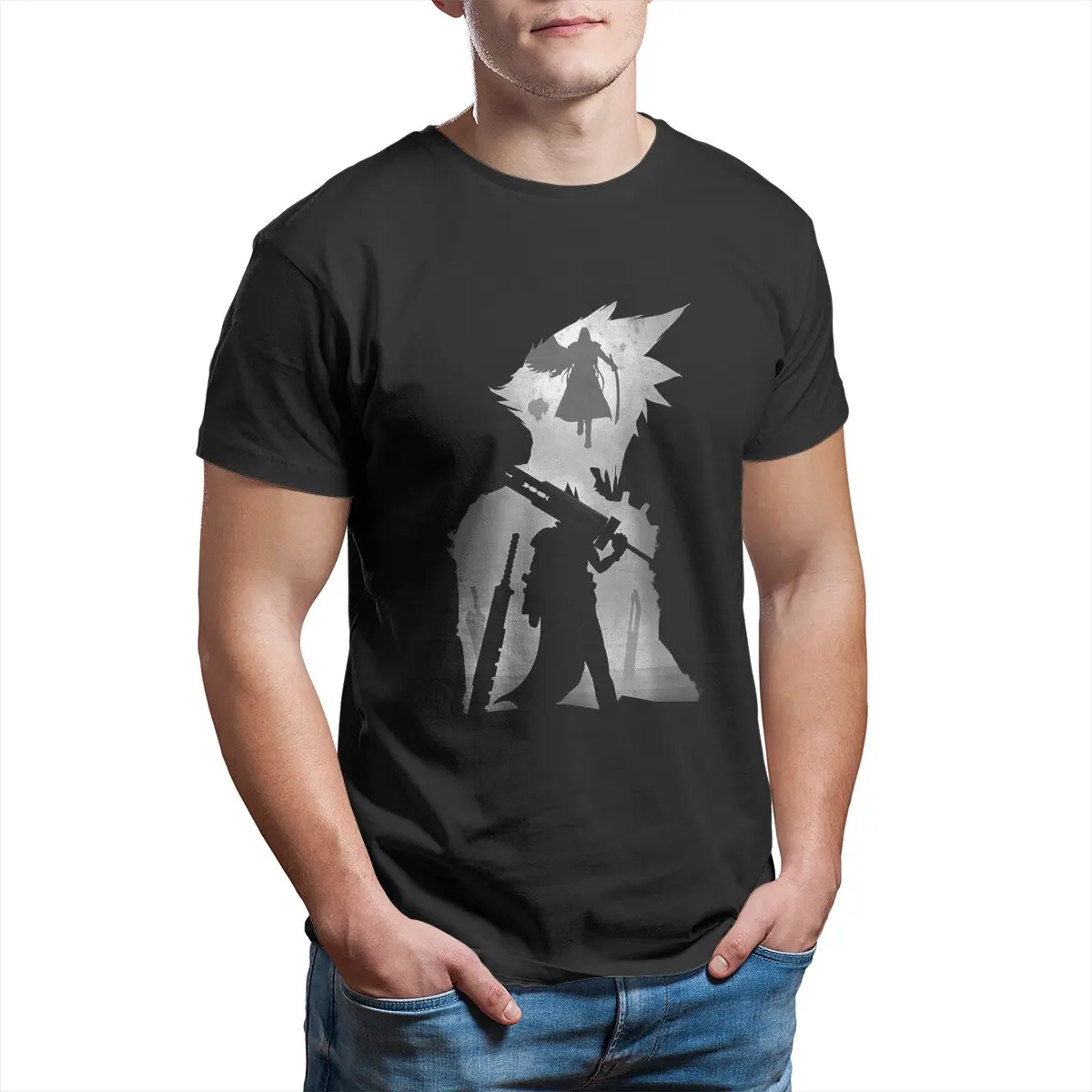 Cloud Strife & Sephiroth - Final Fantasy VII shadow midgar video game T-Shirt for Men Large size Pure Cotton graphic tshirts