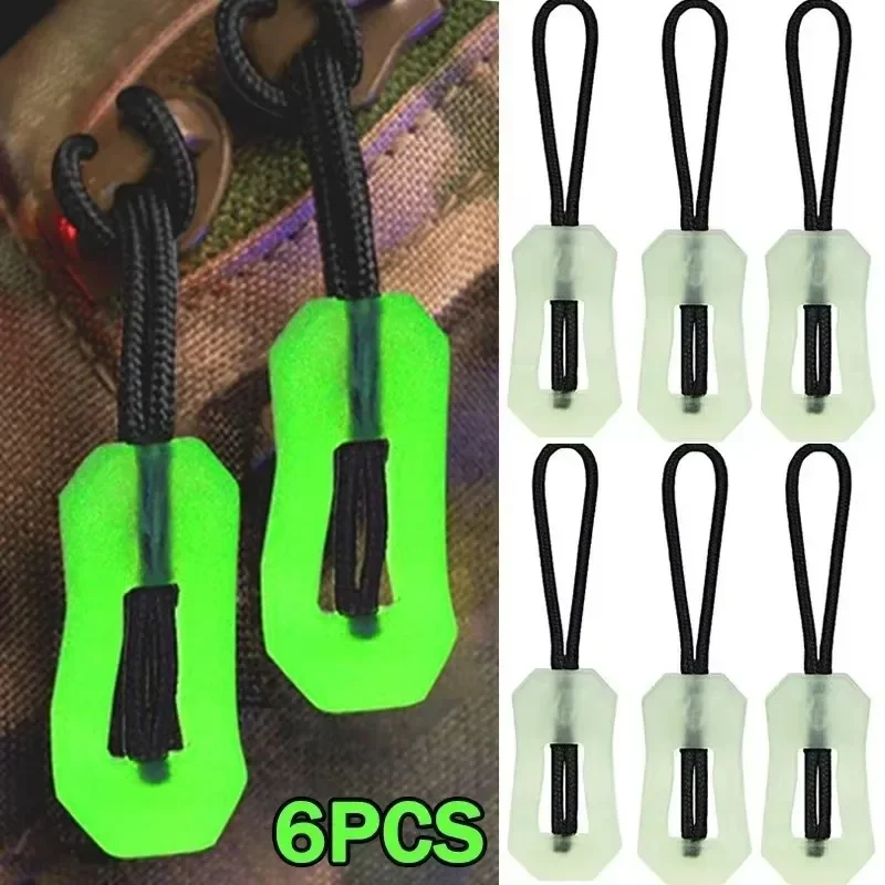 6Pcs Luminous Zipper Pull Rope Glow in The Dark Zipper Head Anti-lost Backpack Clothes Jackets Slider DIY Repair Kit Sewing Tool