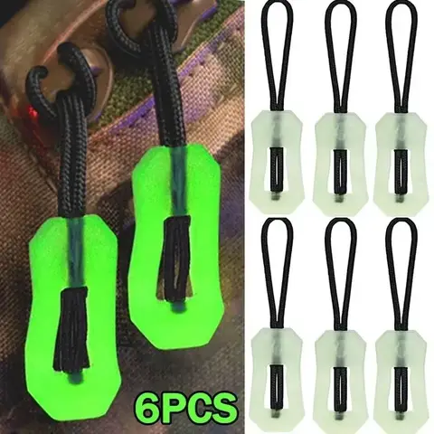 6Pcs Luminous Zipper Pull Rope Glow in The Dark Zipper Head Anti-lost Backpack Clothes Jackets Slider DIY Repair Kit Sewing Tool