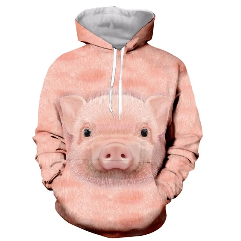 2024 Fashion 3D Printed Animal Pig Pattern Hoodies Casual Cute Animal Long Sleeved men's Pullover Street Design men's Hoodie