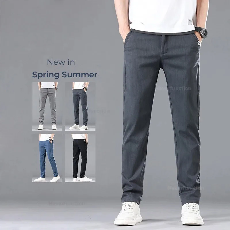

New Spring Summer Cotton Pants for Men Business Slim Straight Classic Work Cargo Stretch Casual Trousers Male Clothes