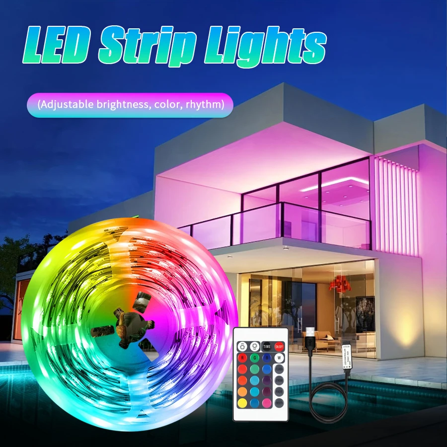 Colorful LED light with 24 buttons remote control adjustable color suitable for indoor bedrooms, living rooms, party atmosphere