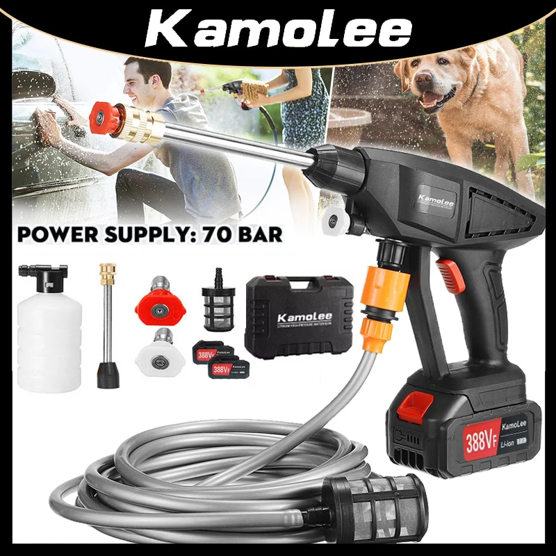 

Kamolee 70bar Portable Wireless Car Washer High Pressure Car Wash Water Gun High Pressure Washer Foam for 18V Makita Battery