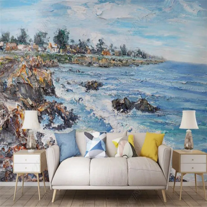 

Custom Abstract Hand-painted Coast Oil Painting Art Mural Home Decor Bedroom Decor Wallpaper 3D Photo Wall Paper